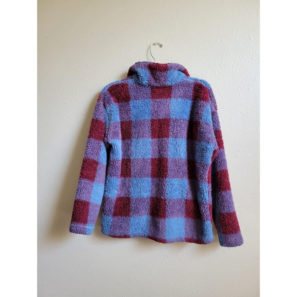 Eddie Bauer Fleece Jacket Womens Blue Purple Burgundy 1/4 Zip Pullover Fuzzy M - Picture 8 of 14
